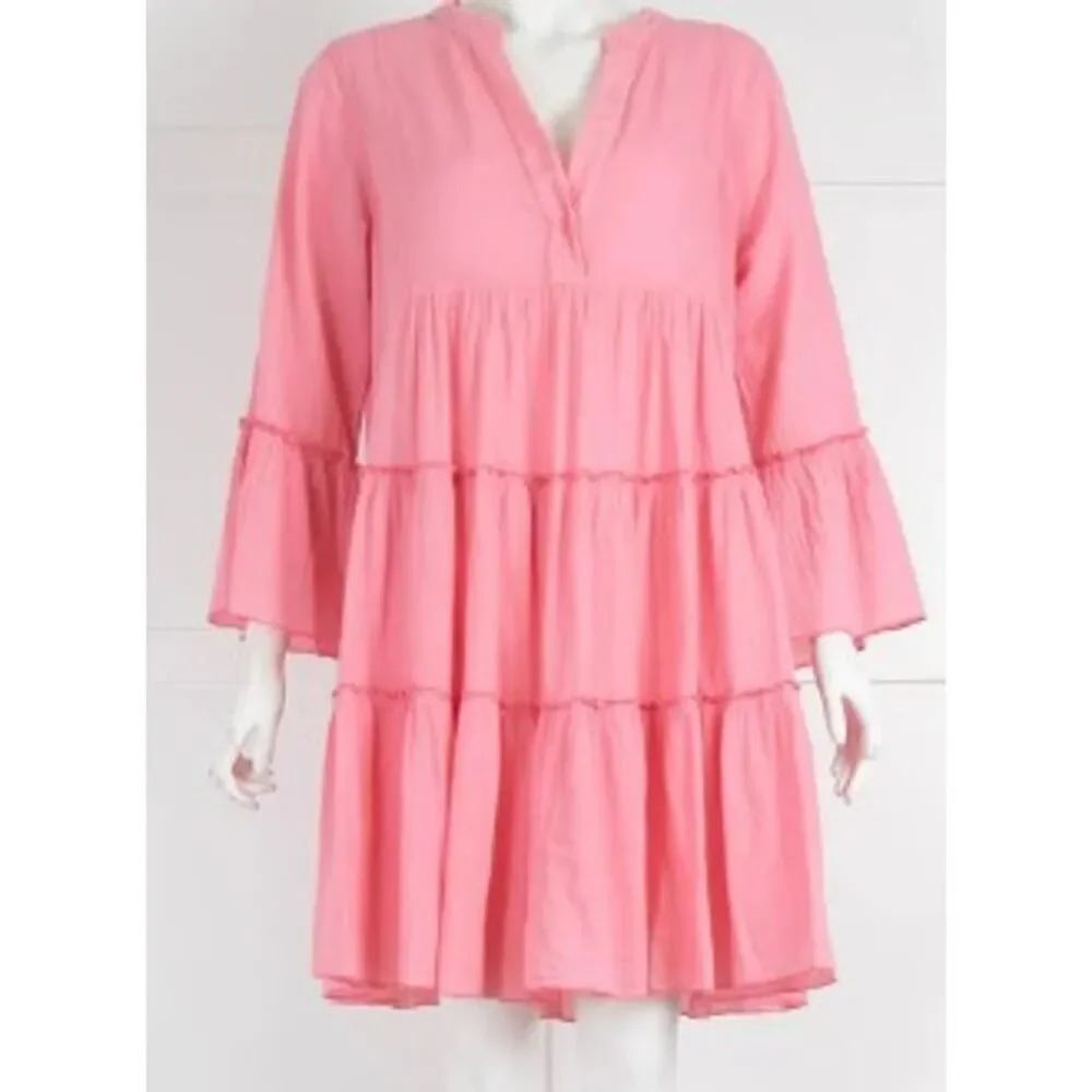 Devotion TWINS Faros Mini Dress – Solid Pink Cotton Mini, Women’s Size XS